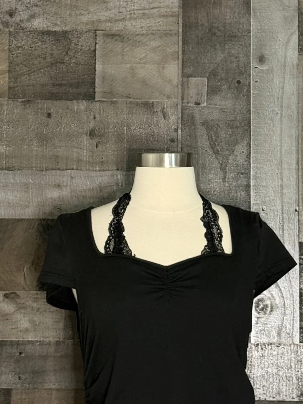 Romwe black lace ruched top girls large dark feminine 80s whimsigoth grunge emo
